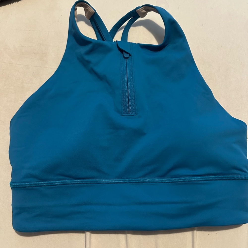 Lululemon Blue High-Neck Sports Bra with Racerback